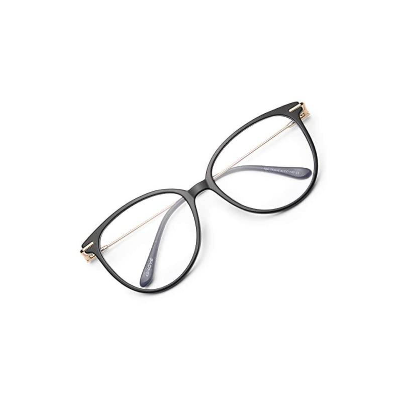 Blue Light Blocking Glasses WomenMen Fashion Cat Eye Fake Eyeglasses UV Ray Filter Computer Gaming Glasses Light Black FramesTransparent Lens
