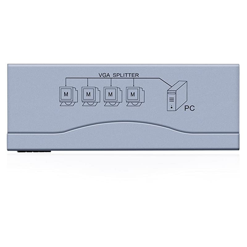 Powered 1 in 4 out VGA Video Splitter Distribution Box Signal Copy with Power Adapter 500MHz High Resolution 1080p