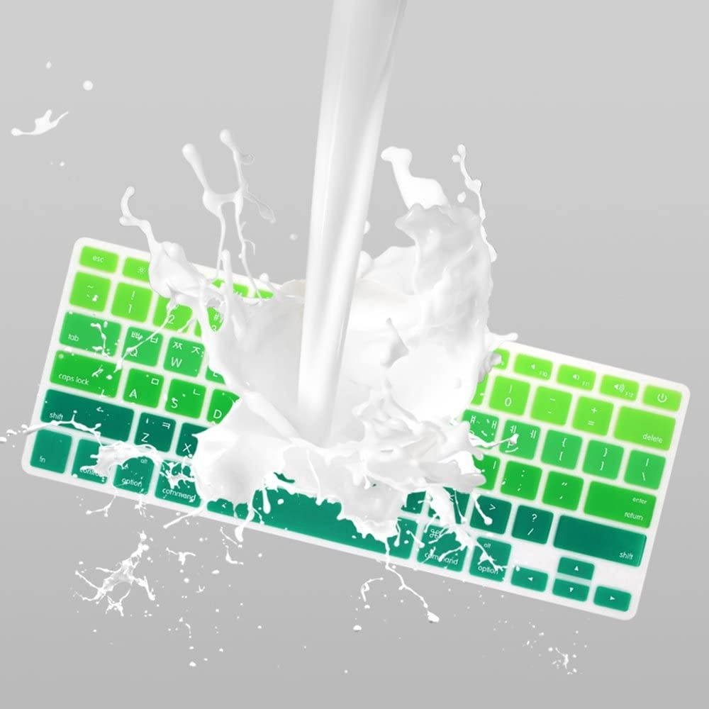 HRH Korean Silicone Keyboard Cover Skin for MacBook Air 13,MacBook Pro 13/15/17 (with or w/Out Retina Display, 2015 or Older Version)&Older iMac USA Layout Keyboard Protector-Ombre Green