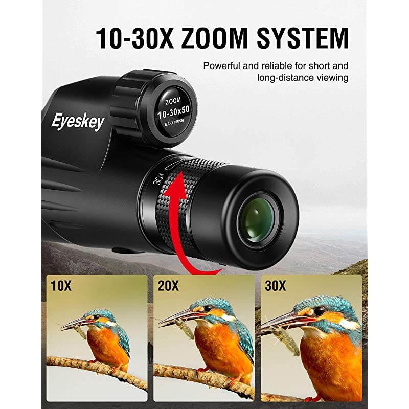 HD 1030x50 High Powered Zoom Monocular Telescope Waterproof and Fogproof Bright and Clear FMC Lens Coated Bak4 Prism Single Hand Focus Scope for Concert Traveling Wildlife Scenery