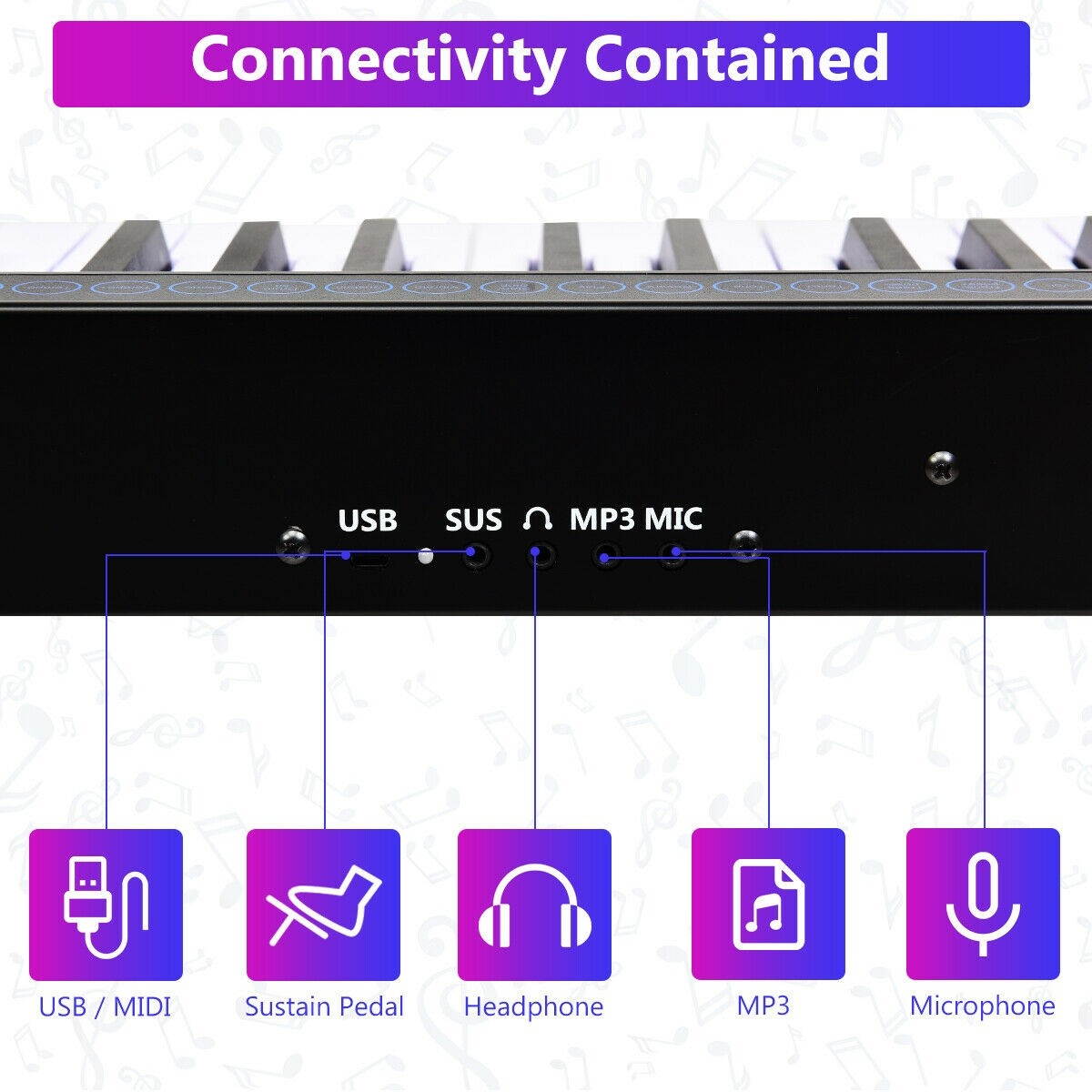 61-Key Portable Digital Stage Piano with Carrying Bag-White