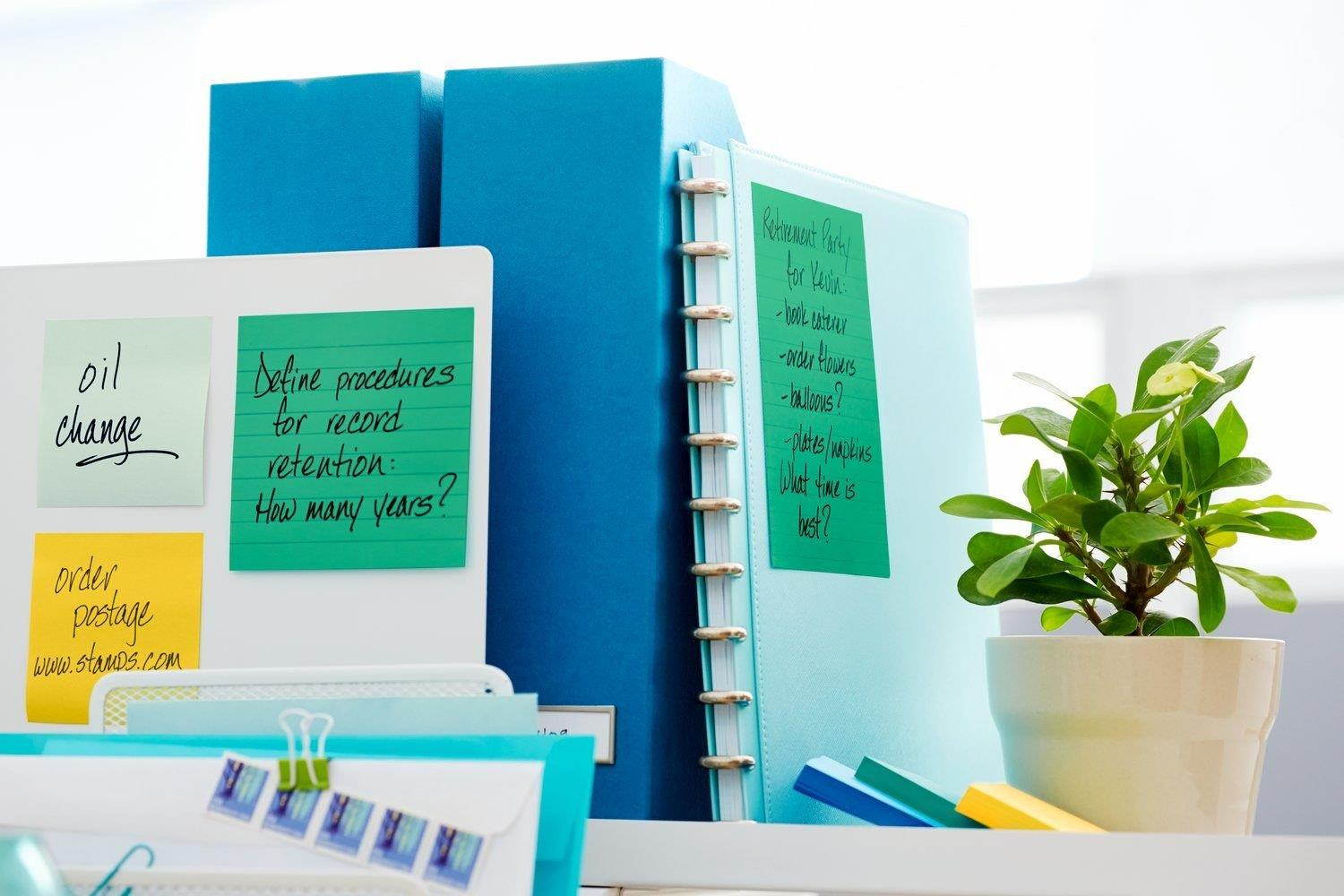 Post-it Recycled Super Sticky Notes, 2x Sticking Power, 4 in x 4 in, Bora Bora Collection, Lined, 6 Pads/Pack, 90 Sheets/Pad (675-6SST)