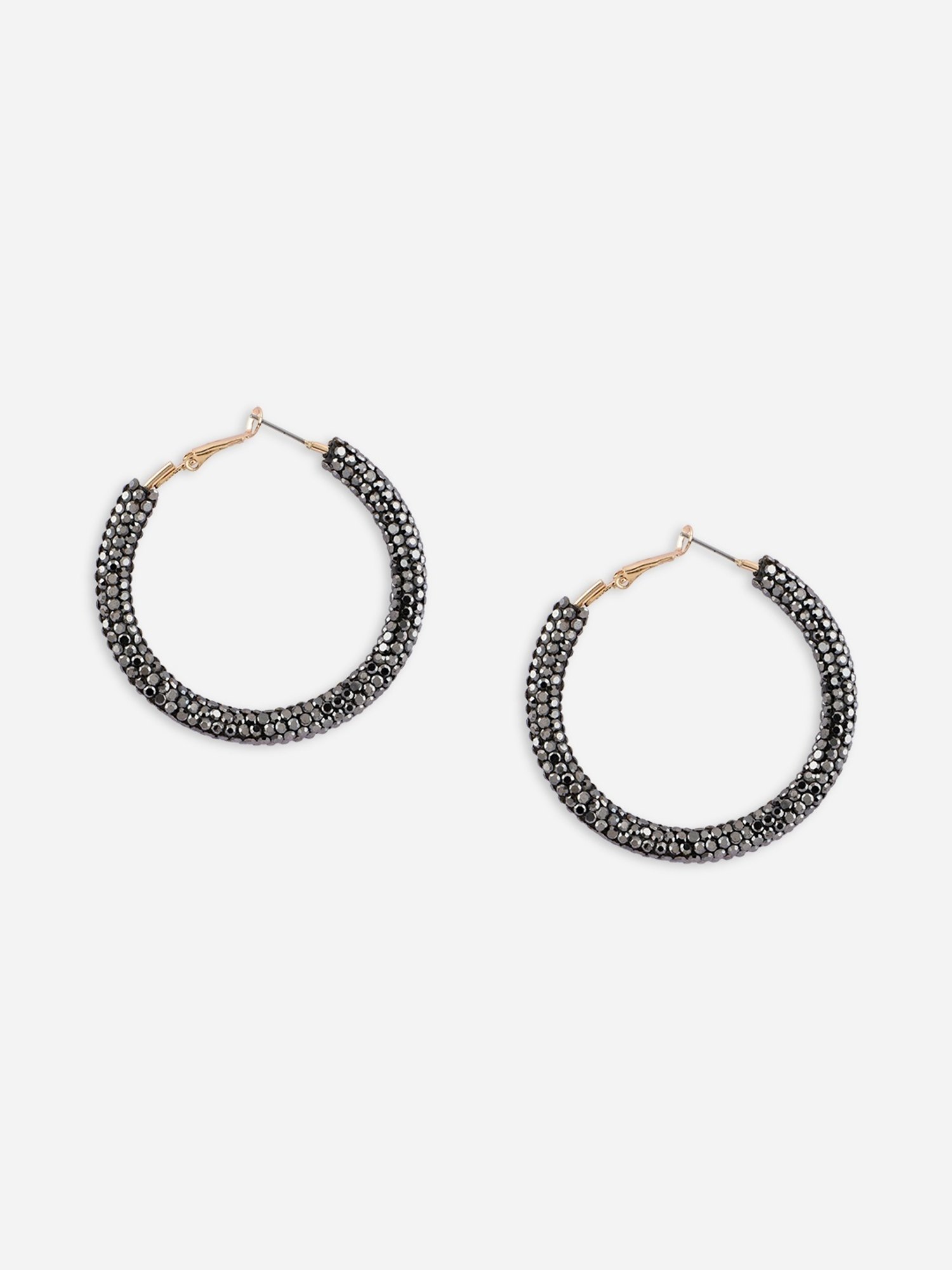 ToniQ Beautiful Black Gold Plated Beads Party Wear Hoop Earring For Women