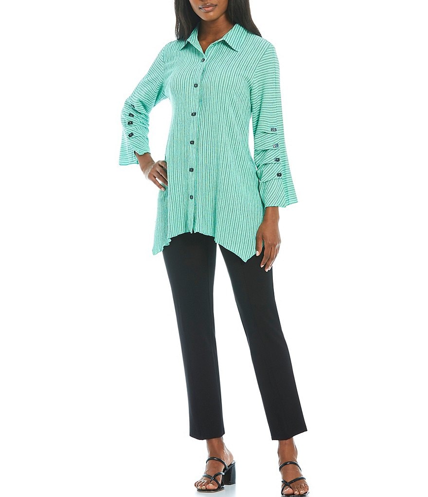 Calessa Crinkle Stripe Button Front Tunic