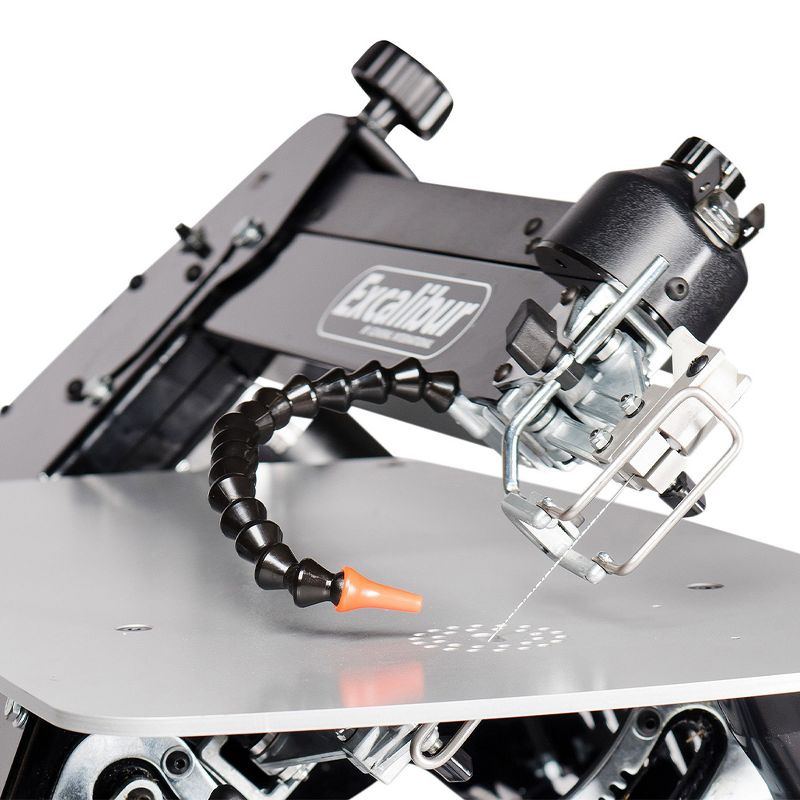 General International EX-21 Tilting Head 21" Electric Powered Benchtop Scroll Saw w/ Footswitch Pedal, Flexi Dust Blower, & Dust Collector Table Kit