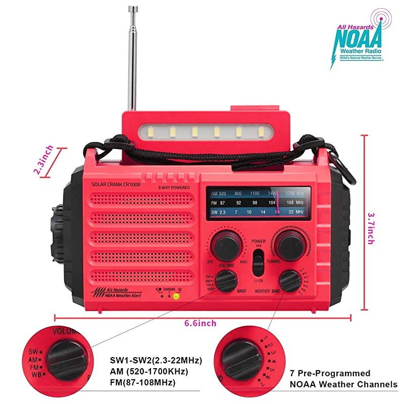 Hand Crank Portable NOAA Weather Alert Radio5Way Powered AMFMSW Emergency Radio for HouseholdOutdoor2500mAh Battery Power Bank USB ChargerLED FlashlightCamping LanternSOS AlarmCompass