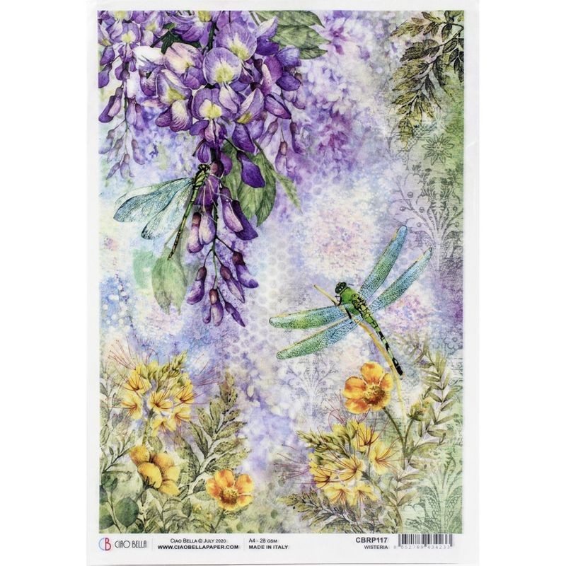 Ciao Bella Rice Paper Sheet A4 5/Pkg-Wisteria, Microcosmos