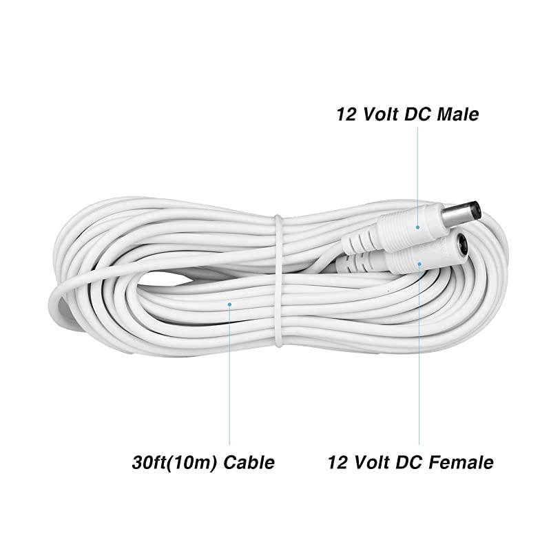 Power Extender Cord 33ft 10M 21mm x 55mm Compatible with 12V DC Adapter Cord for CCTV Security Camera IP Camera Standalone DVRDC Cable ExtenderWhite