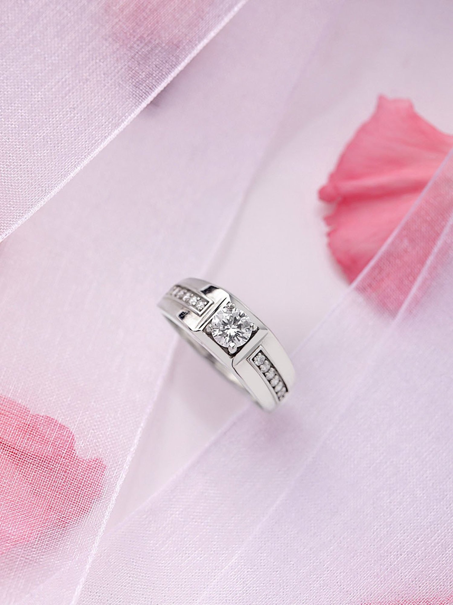 March by FableStreet Solitaire Zircon-Studded Adjustable Men's Ring in 925 Silver