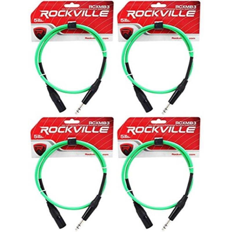 4 rockville rcxmb3g green 3' male rean xlr to 1/4'' trs balanced cables
