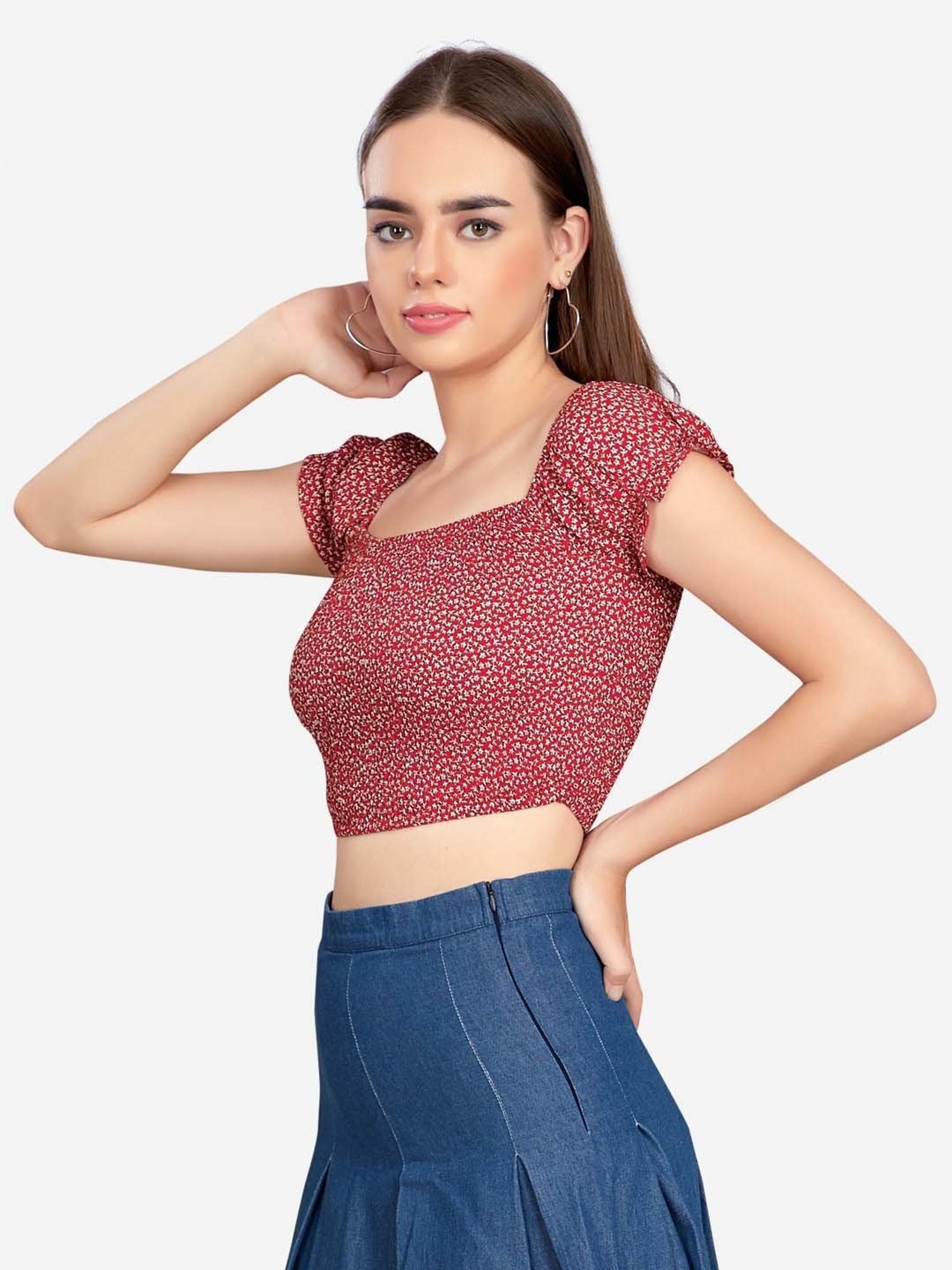 VASTRADO Red Floral Print Crop Top