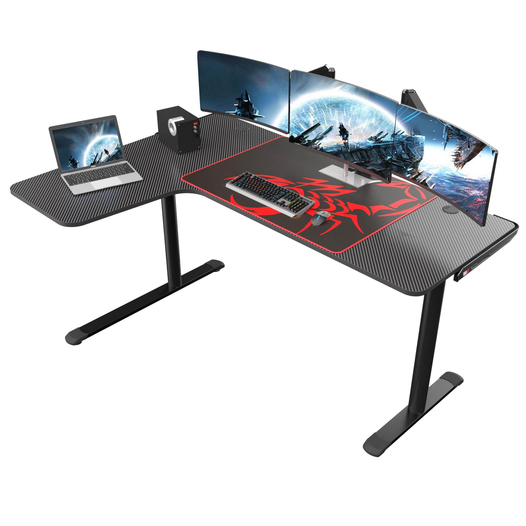 Eureka Ergonomic Gaming Desk, L Shaped Large Space Home Office Computer Desk with Free Mousepad- Black, 60"