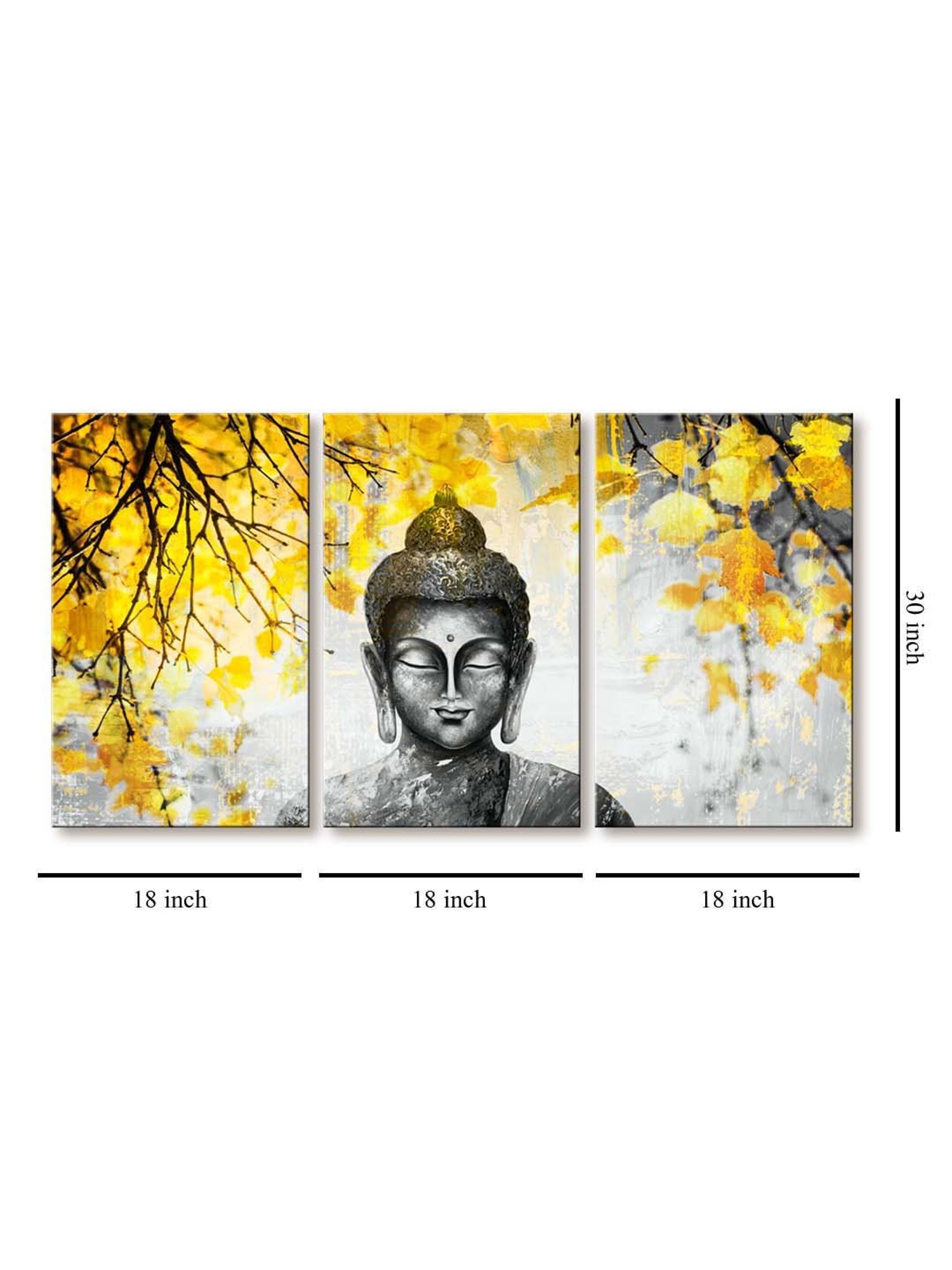 999Store Grey & Yellow Meditating Buddha Art 3 Frame Canvas Paintings