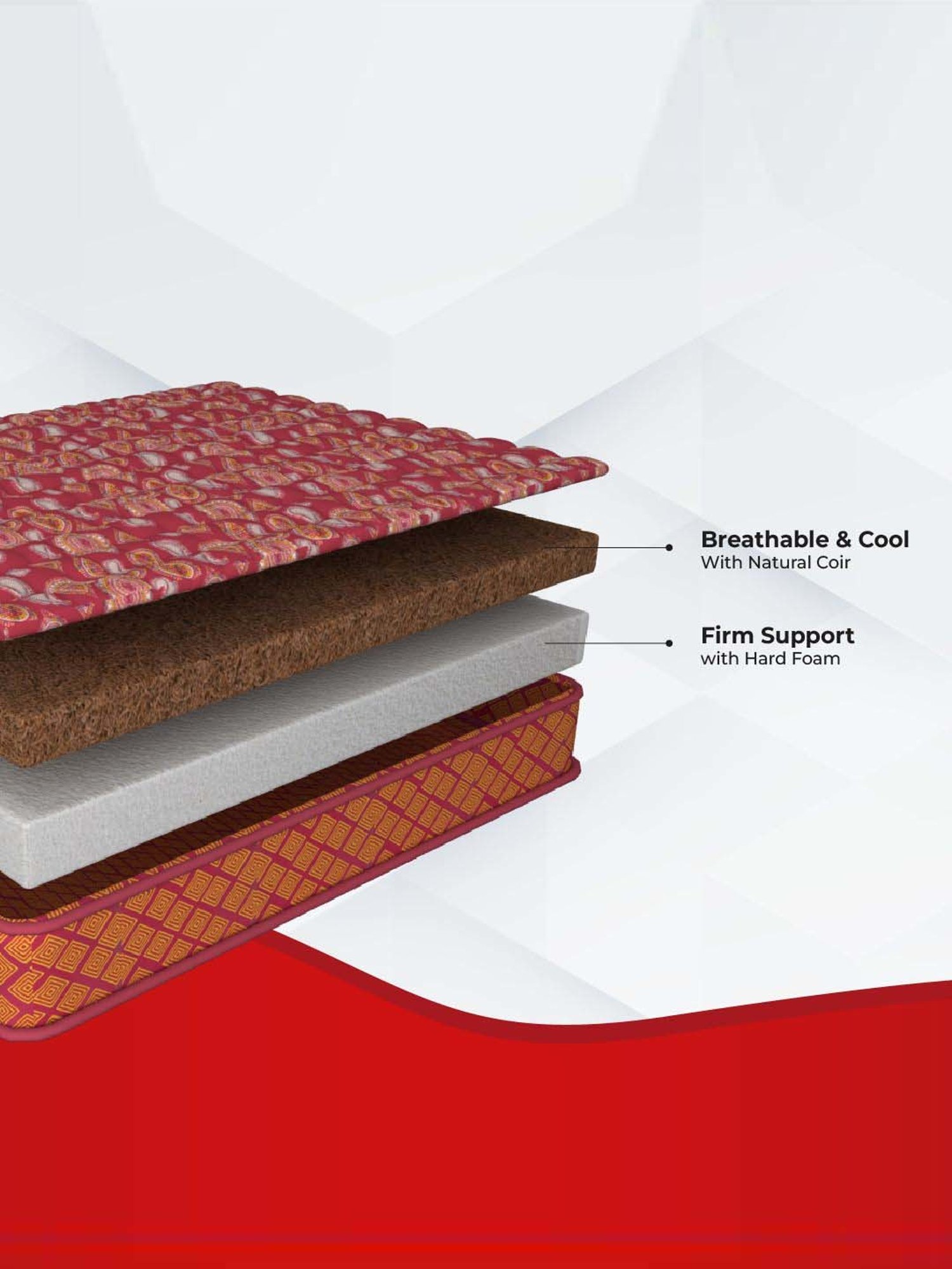 Kurlon Natural Coir Pink Rubberized Coir Single Size Bed Mattress