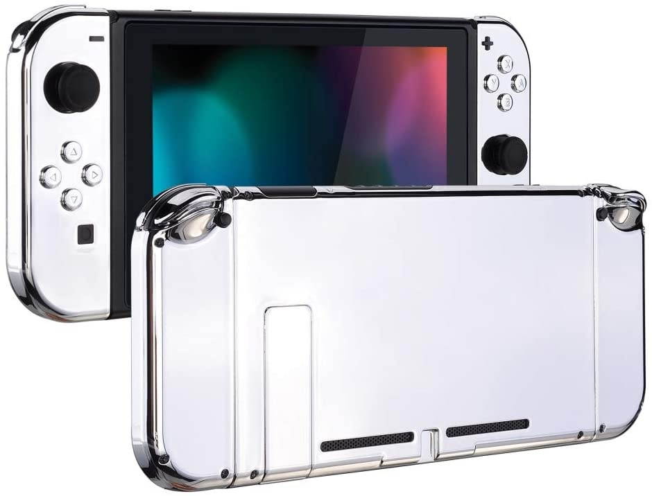 eXtremeRate Back Plate for Nintendo Switch Console, NS Joycon Handheld Controller Housing with Full Set Buttons, DIY Replacement Shell for Nintendo Switch - Chrome Silver