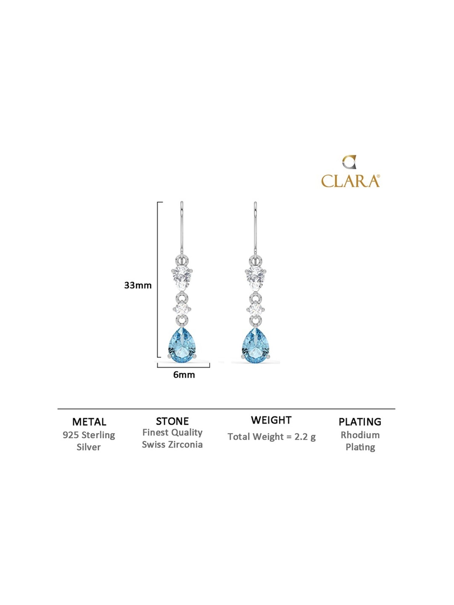 Clara 925 Silver Rhodium-Plated Swiss Zirconia Pear Solitaire Dangler Earrings