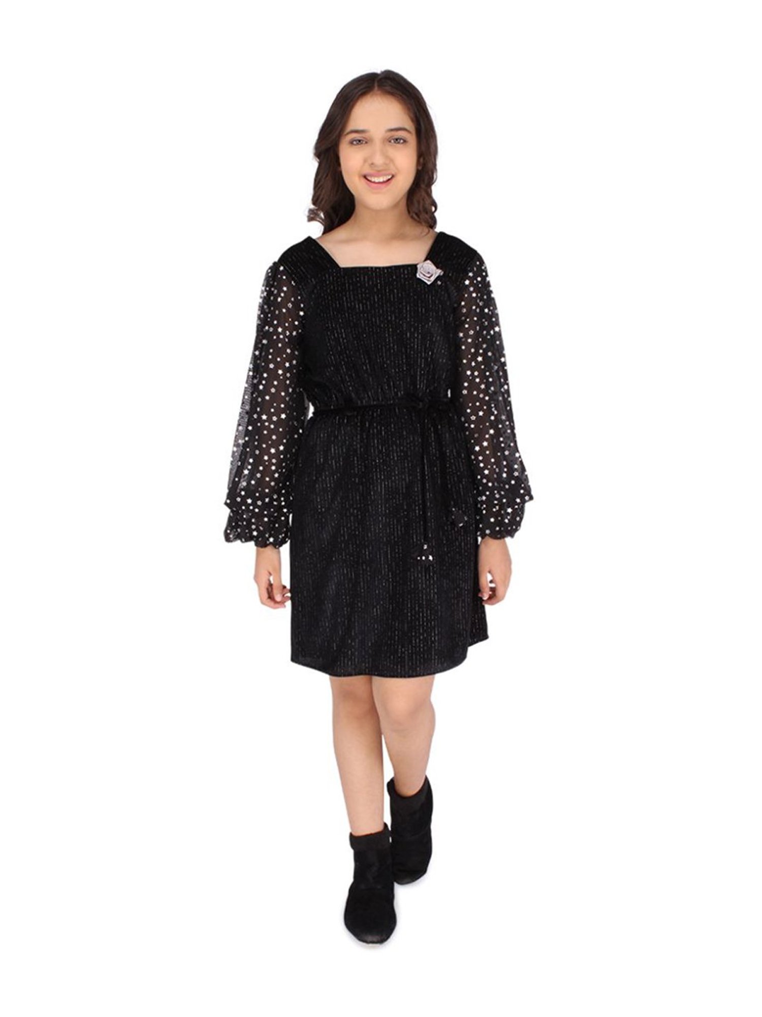 Cutecumber Kids Black Printed Full Sleeves Dress