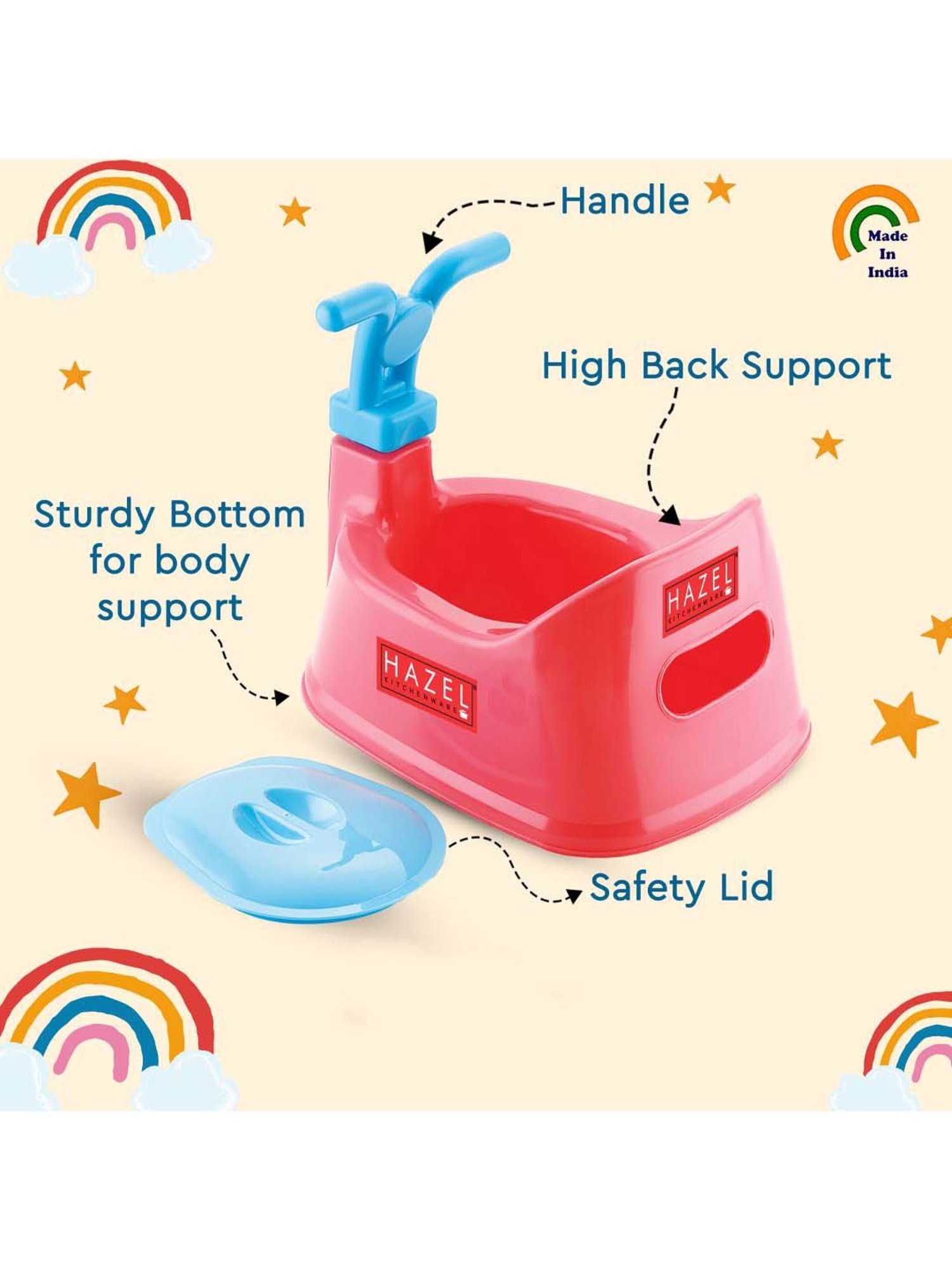 HAZEL Red & Blue Plastic Bike-Shaped Baby Toilet Chair With Closing Lid