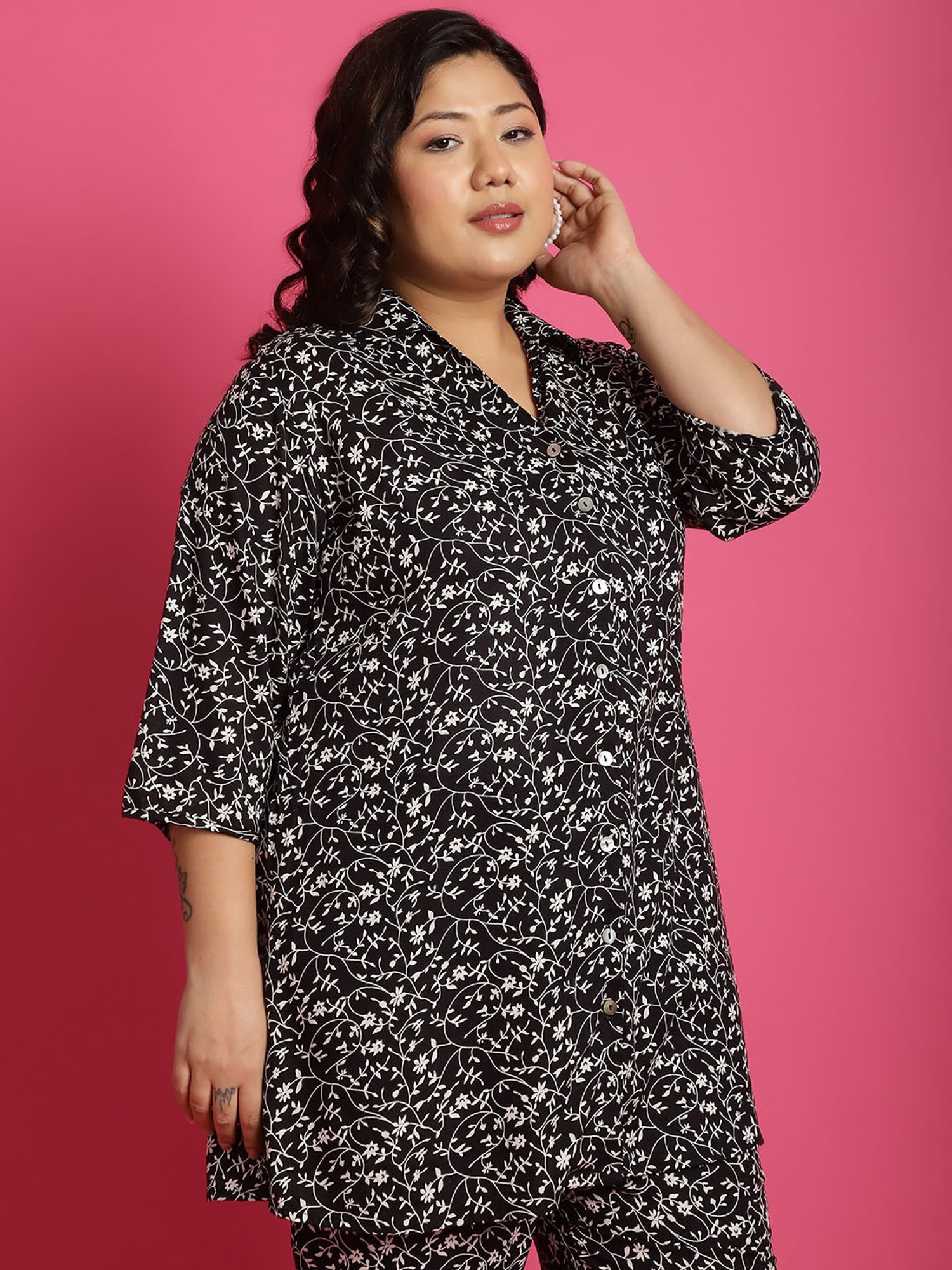 theRebelinme Black Floral Print Shirt