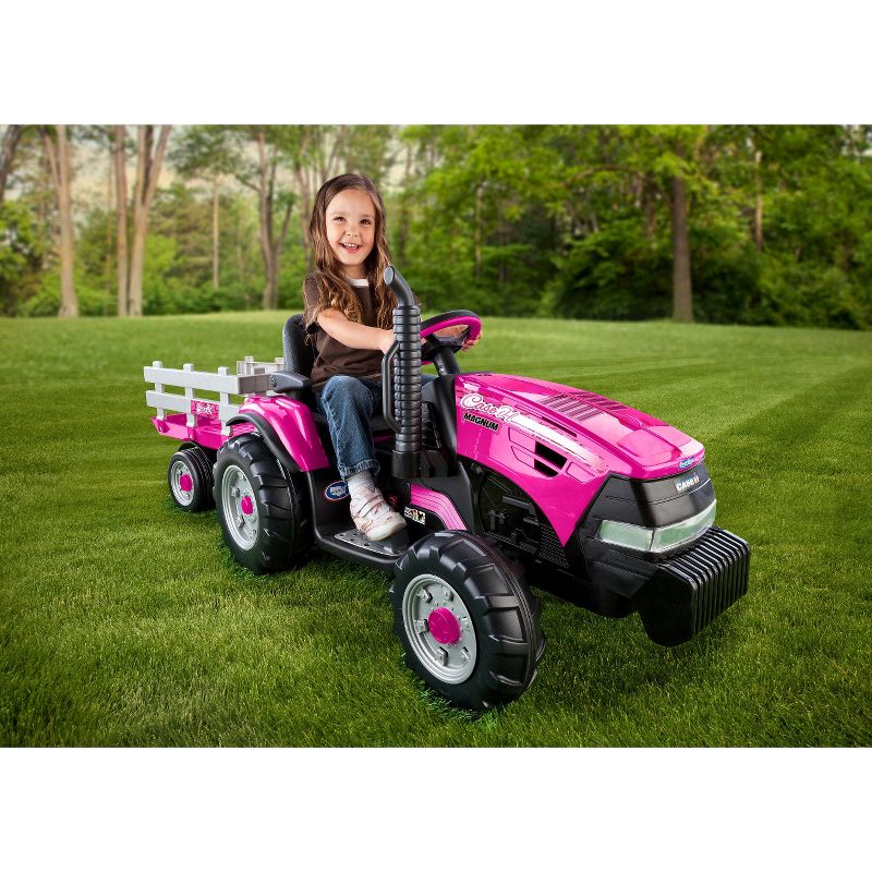 Peg Perego 12V Case IH Magnum Tractor with Trailer Powered Ride-On - Pink