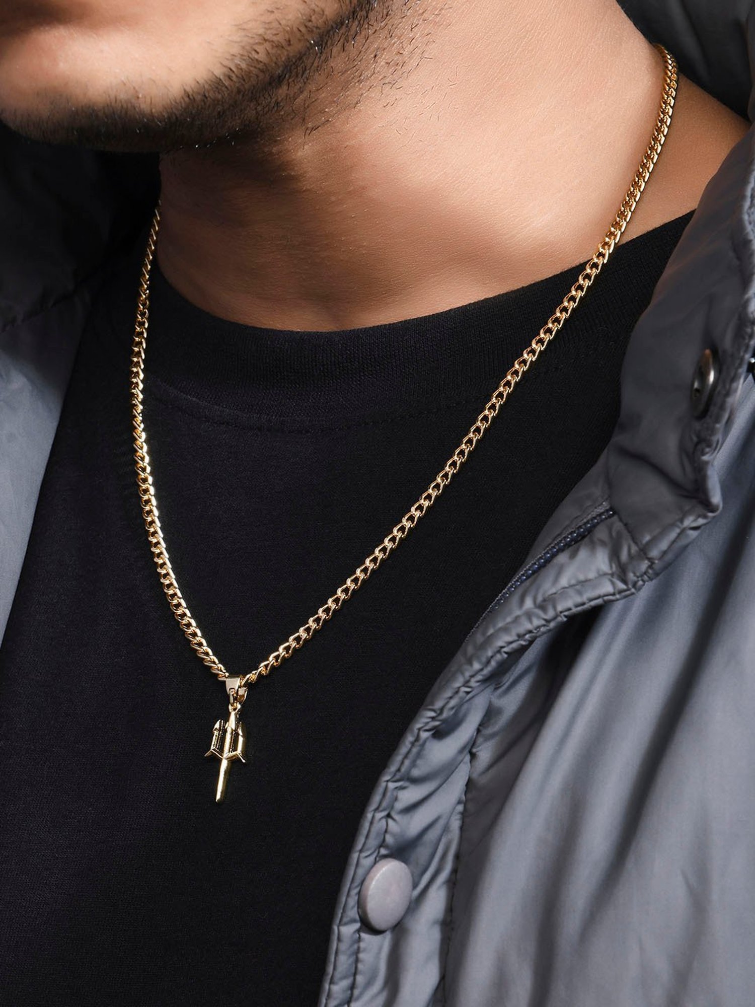 The Bro Code Gold-Plated Devi Thrishul Pendant Necklace for Men