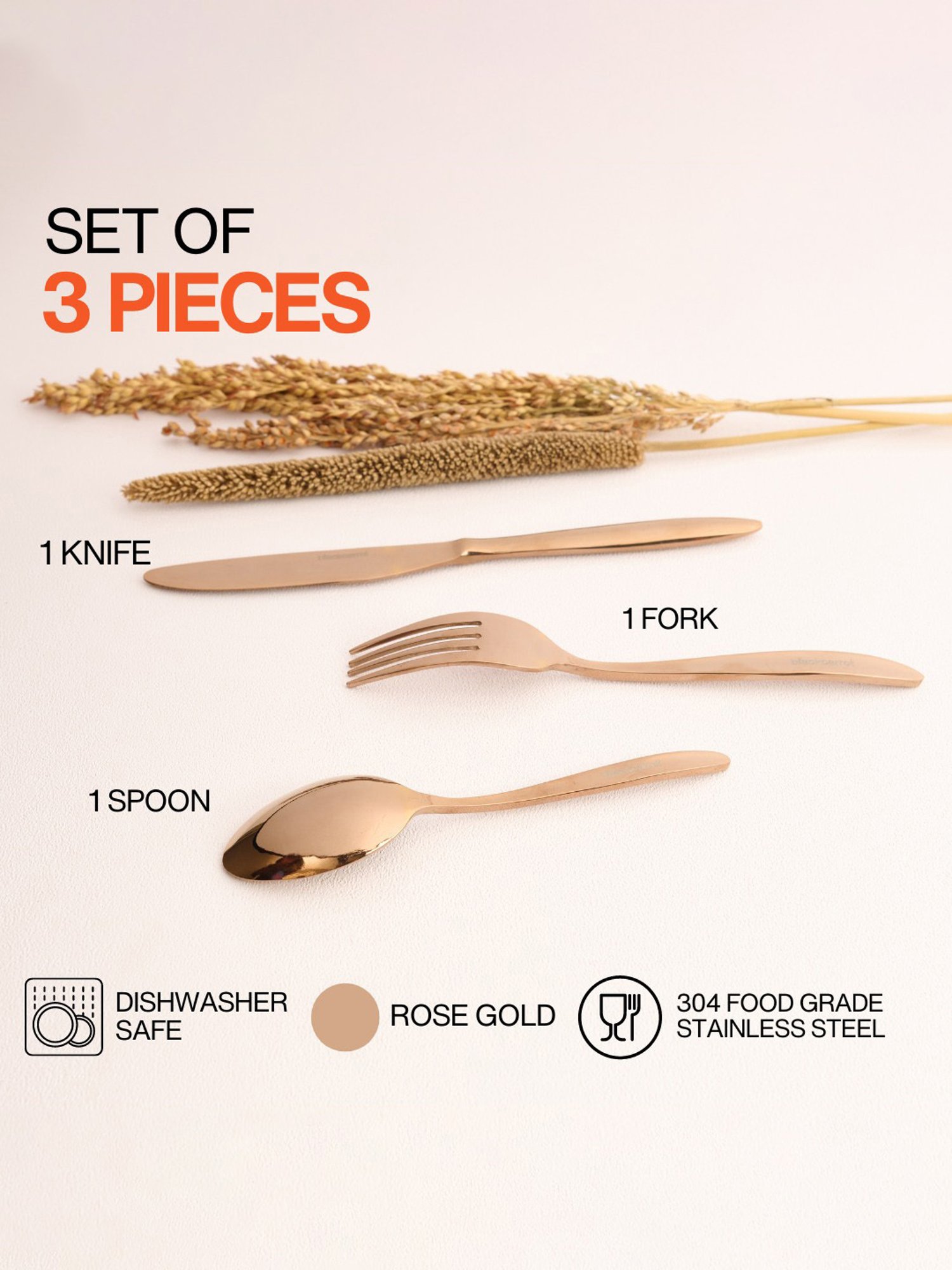 BlackCarrot Rose Gold Stainless Steel Cutlery Set of 3