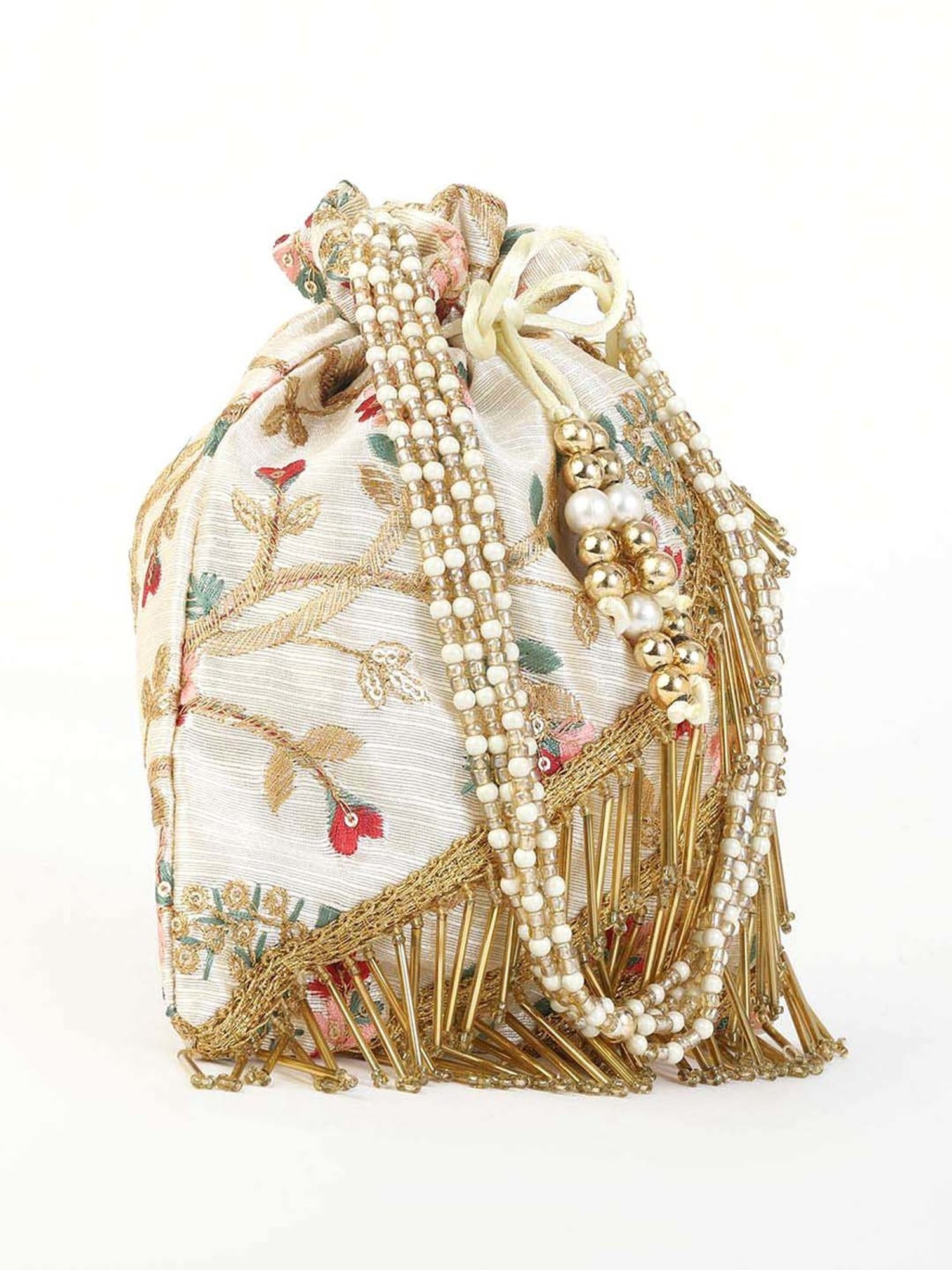 Gaurapakhi White Embellished Potli