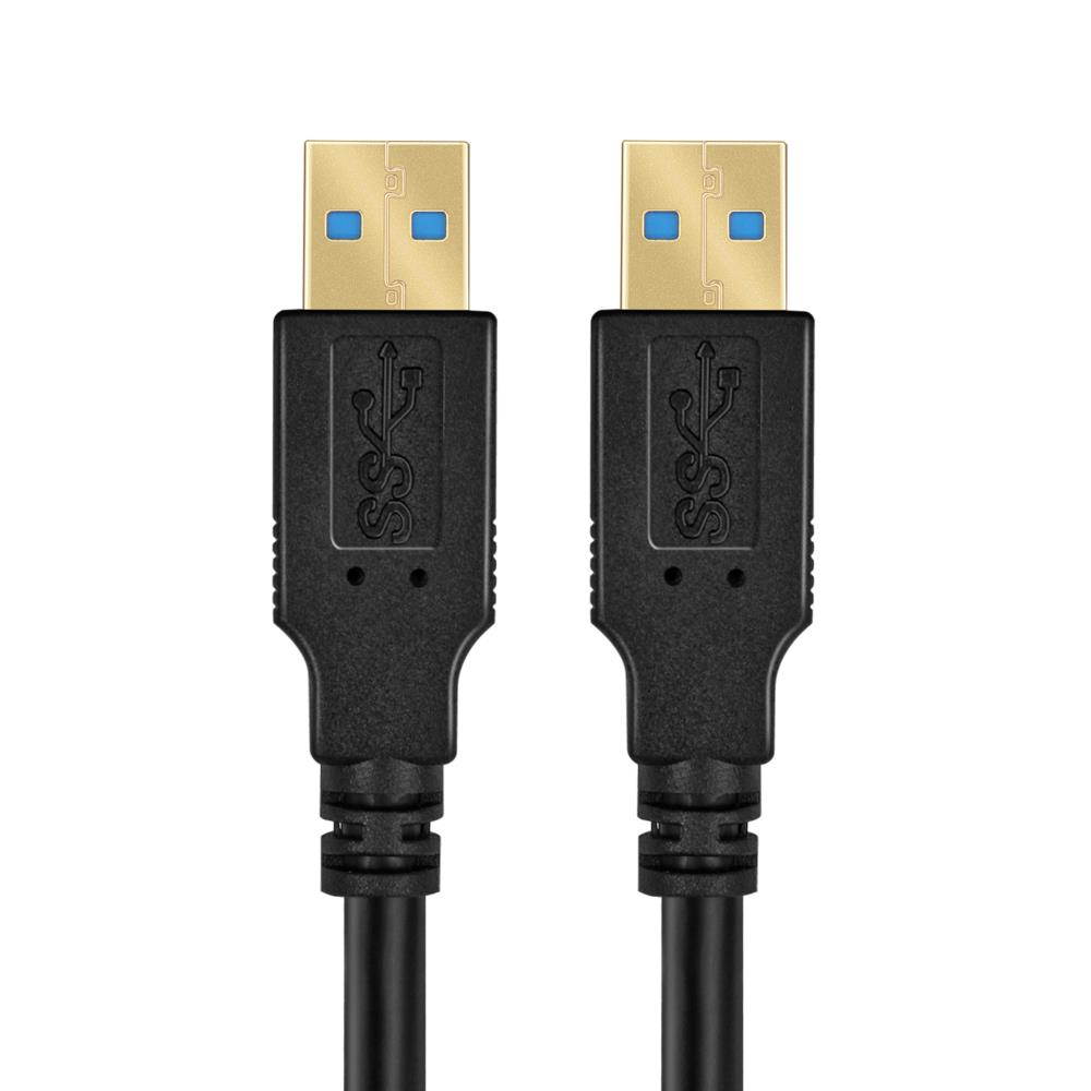 USB 3.0 Cable A-Male to A-Male (15 FT) Type A to A Male Premium Gold Plated SuperSpeed USB Adapter Connector Coupler Bi-Directional Extension Cord Wire Plug - Black