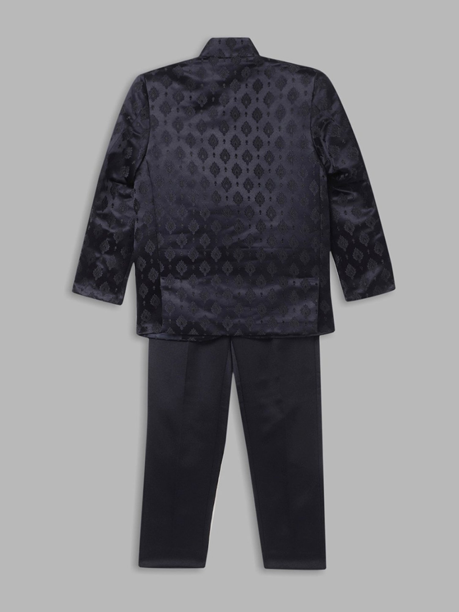 Fourfolds Boys Blue & White Solid Full Sleeves Suit Set