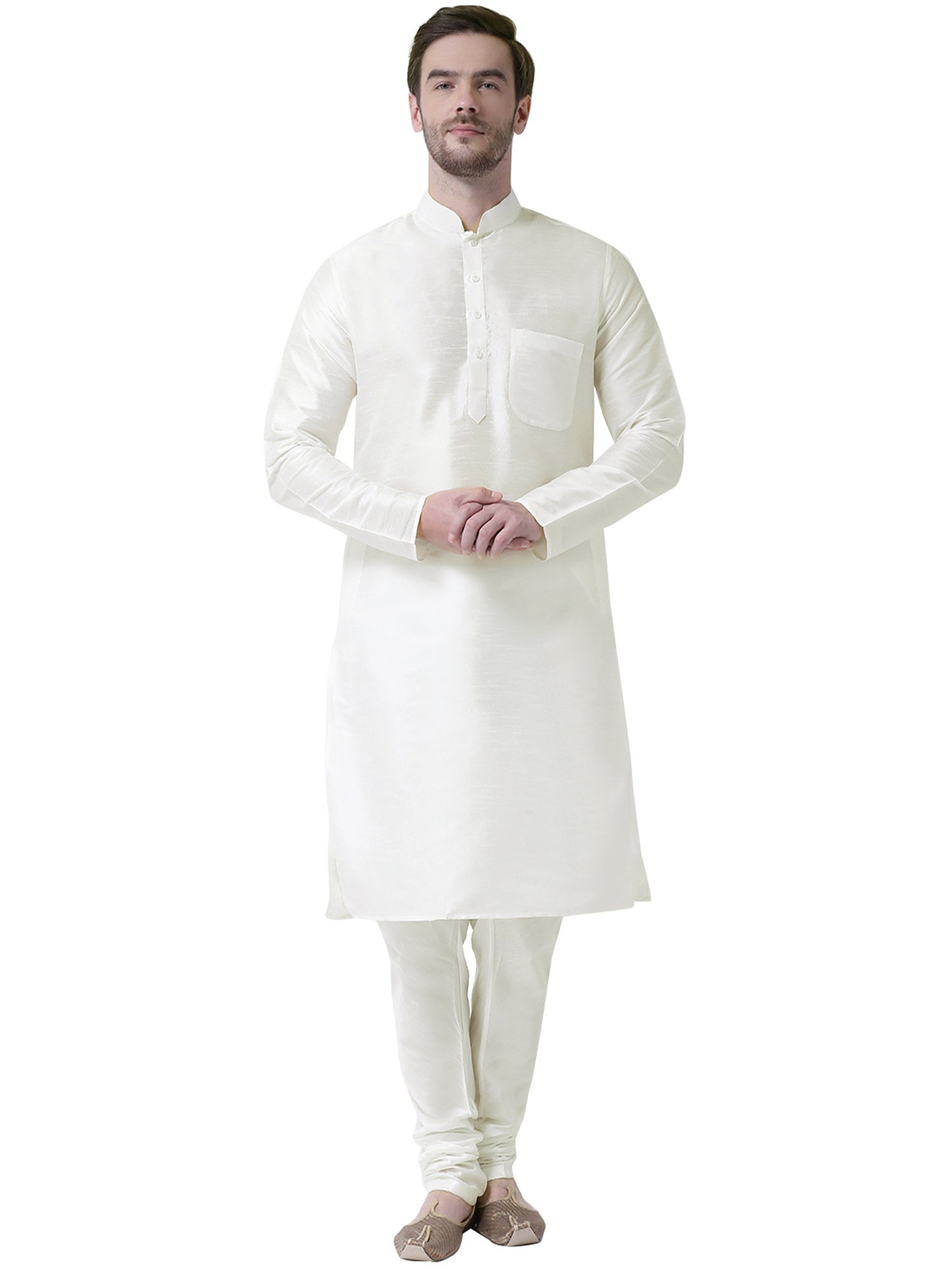 SG RAJASAHAB Cream Regular Fit Self Pattern Kurta Set