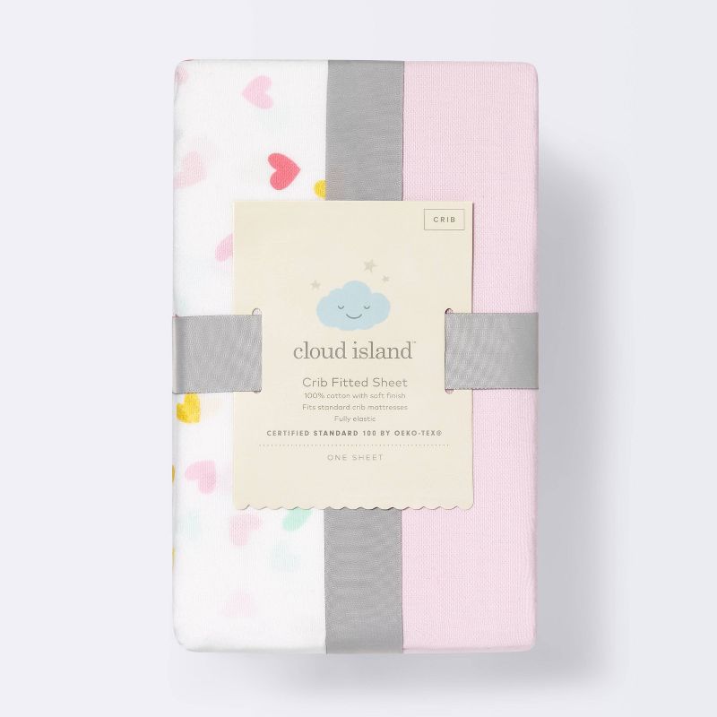 Crib Fitted Sheets Hearts and Pink Solid - Cloud Island™ Pink 2pk