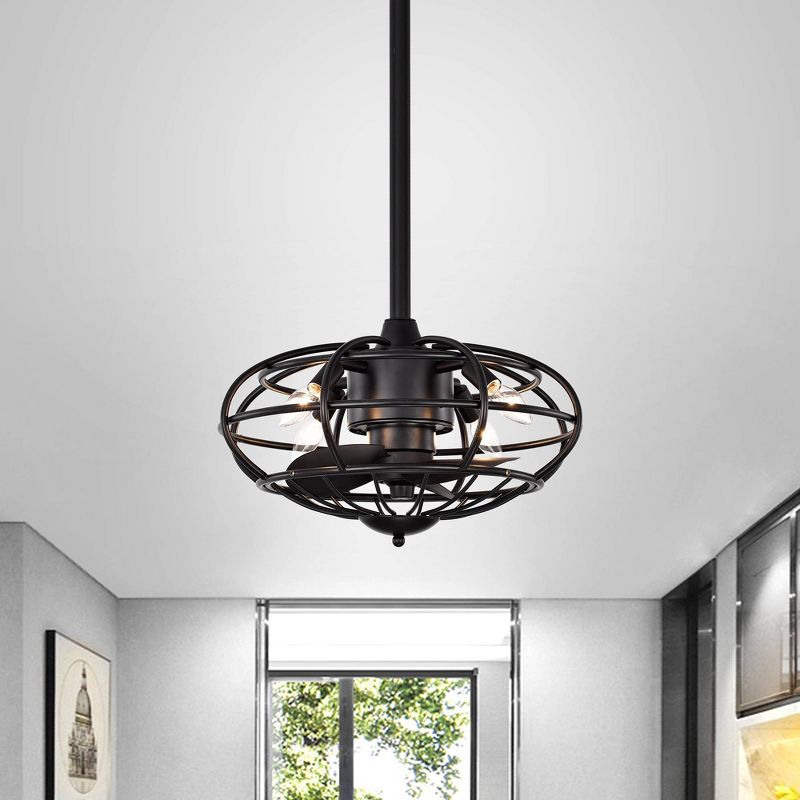 18" x 18" x 17" 3-Blade Monti Fandelier with Caged Metal Frame Black - Warehouse Of Tiffany