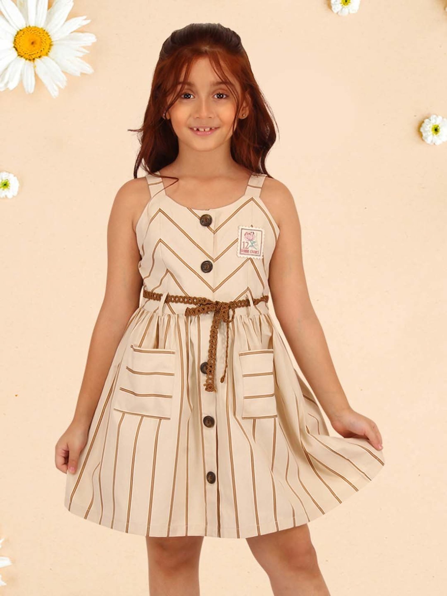 Cutecumber Kids Cream Cotton Striped Dress