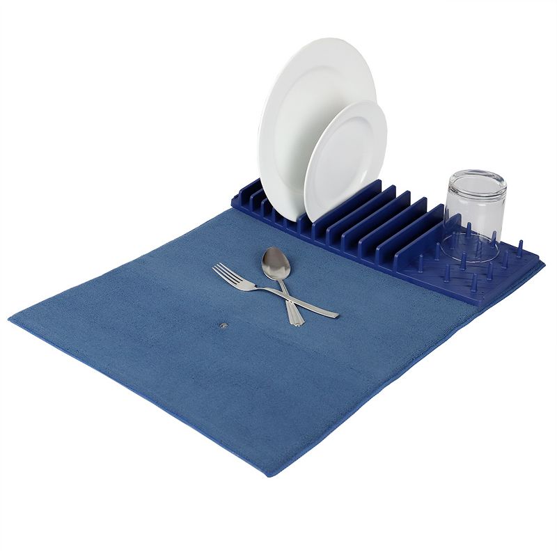 Michael Graves Design 11 Slot Plastic Dish Drying Rack with Super Absorbent Mat, Indigo
