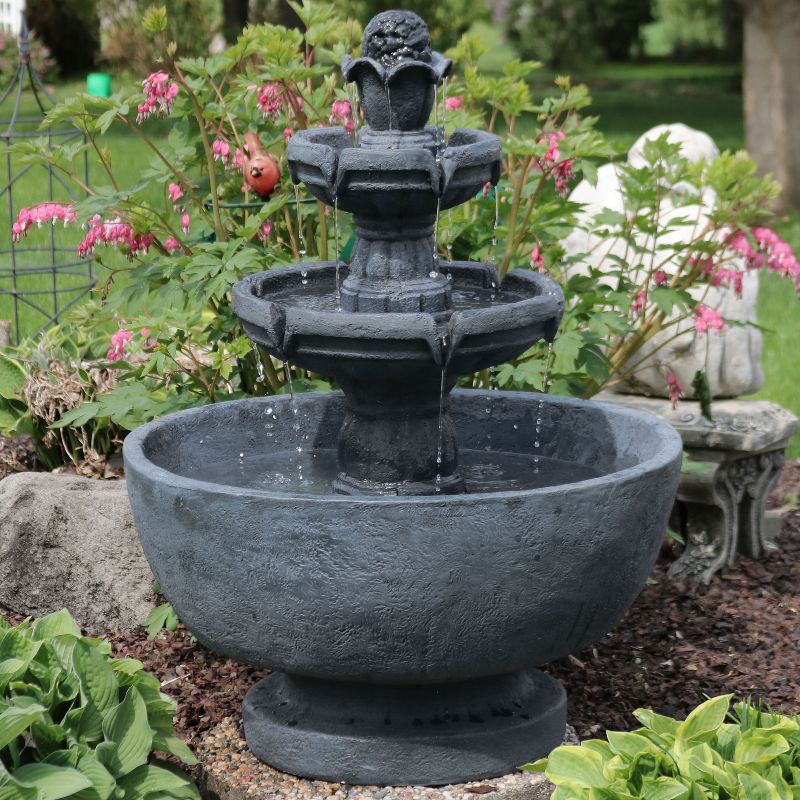 Sunnydaze 34"H Electric Polyresin 3-Tier Budding Fruition Outdoor Water Fountain