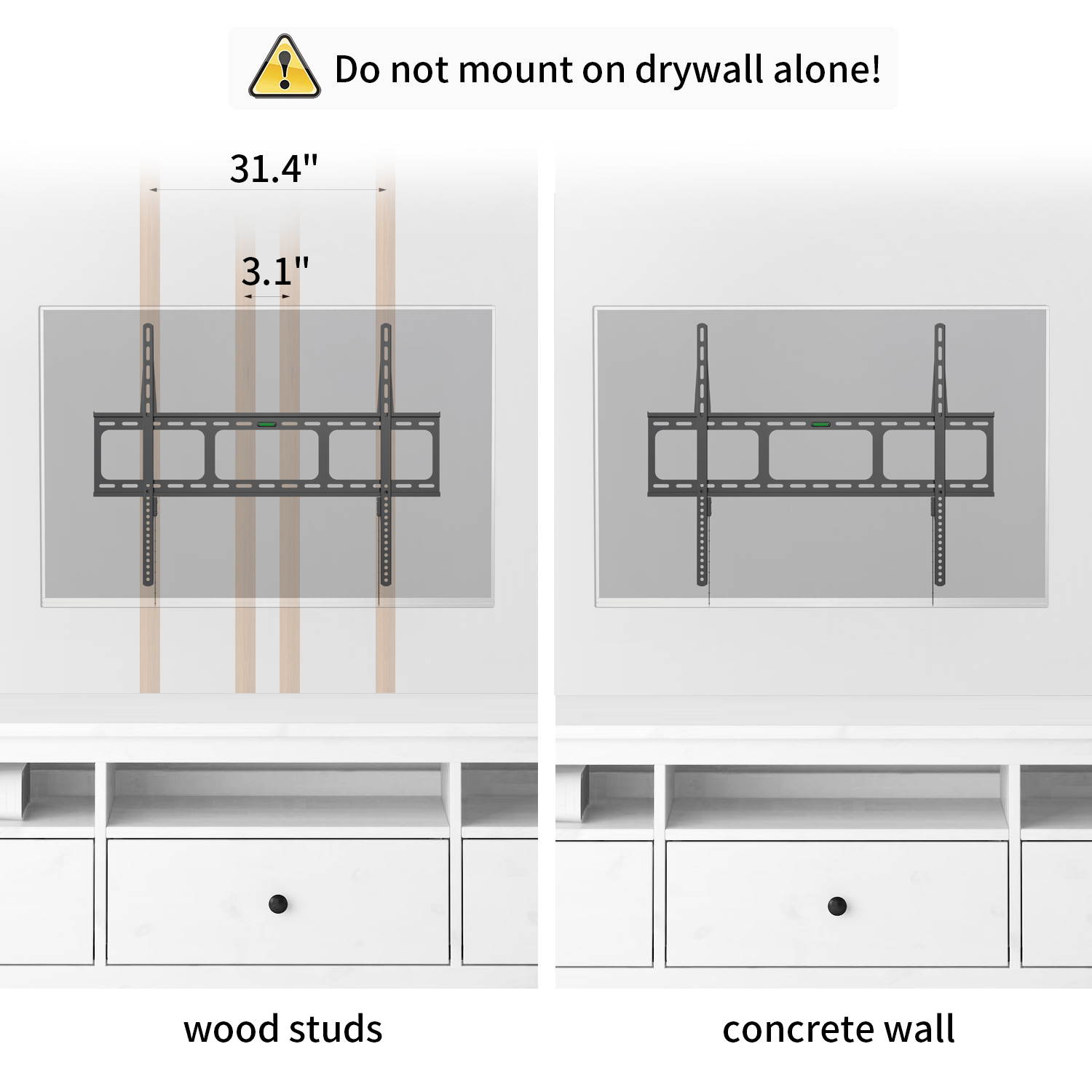 Fixed Heavy Duty Low Profile Flat Panel Wall Mount, Max Panel Weight 60kg Designed for Most of 40-100 inch LED, LCD, OLED Flat Panels, Supports up to VESA 800x600mm BIGASSMOUNT60 Amer Mounts