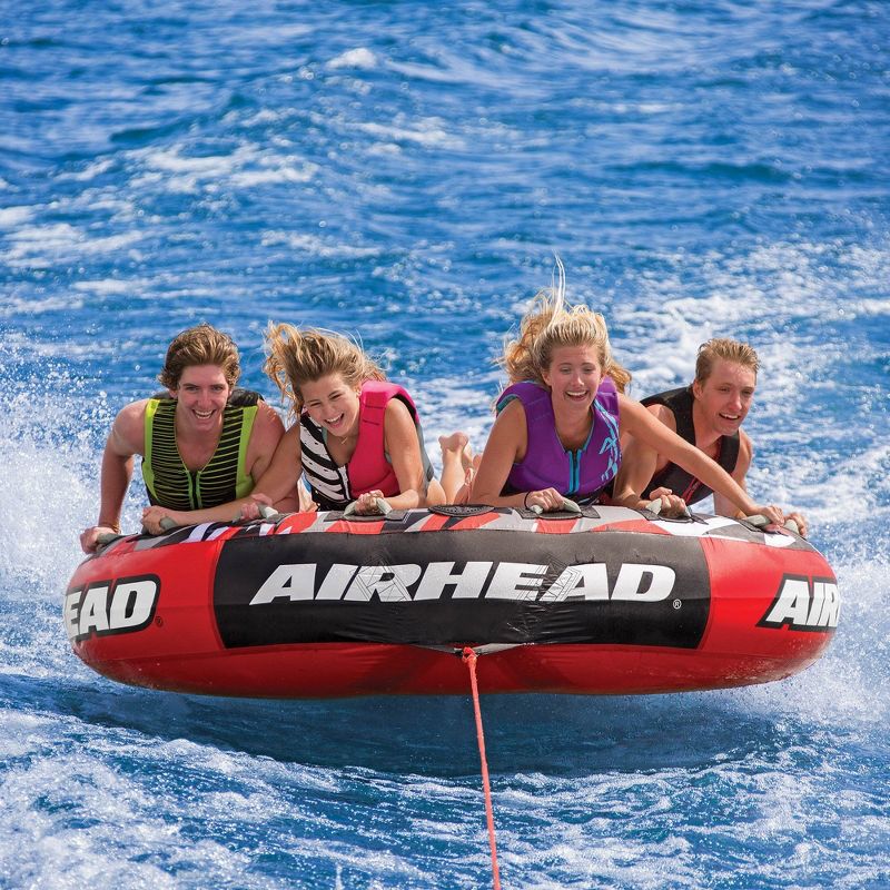 Airhead Mega Slice Inflatable 4 Rider Towable Tube Water Raft with 60ft. Rope