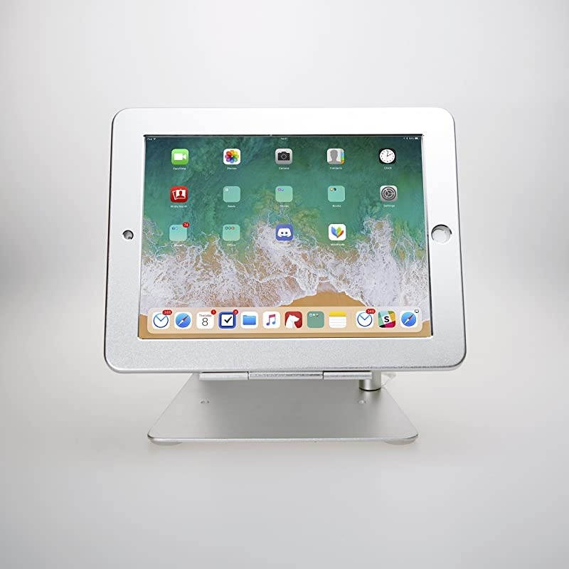 Desktop Anti-Theft iPad Stand for with iPad Air, iPad Pro 9.7, iPad Gen. 6 (2018), iPad Gen. 5 (2017), iPad (Gen. 2-4); Compatible with Headphone Jack Credit Card Readers, Silver