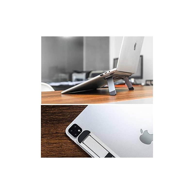and Laptop Riser Folding Aluminum Computer Stand Universally Compatible with 1016 Models Including MacBook iPad HP Lenovo and Dell SelfAdhesive with NonSkid Silicone Feet Silver