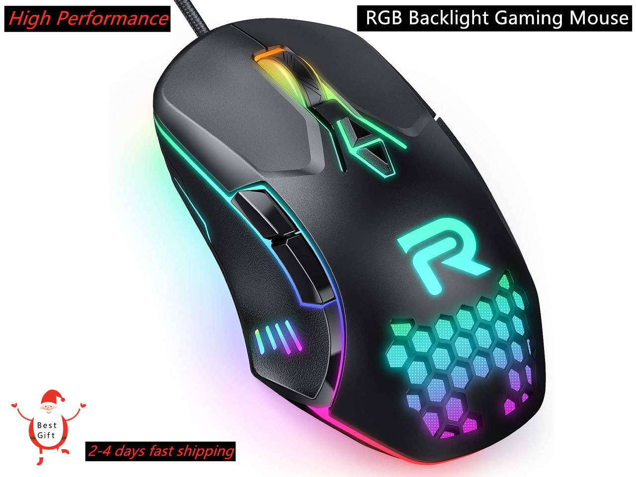 Updated Gaming Mouse with 7 Programmable Buttons, Chroma RGB Backlight Gaming mice, 6400 Adjustable DPI, Ergonomic USB Computer Mouse, High Precision Sensor for Windows PC & Laptop Gamers