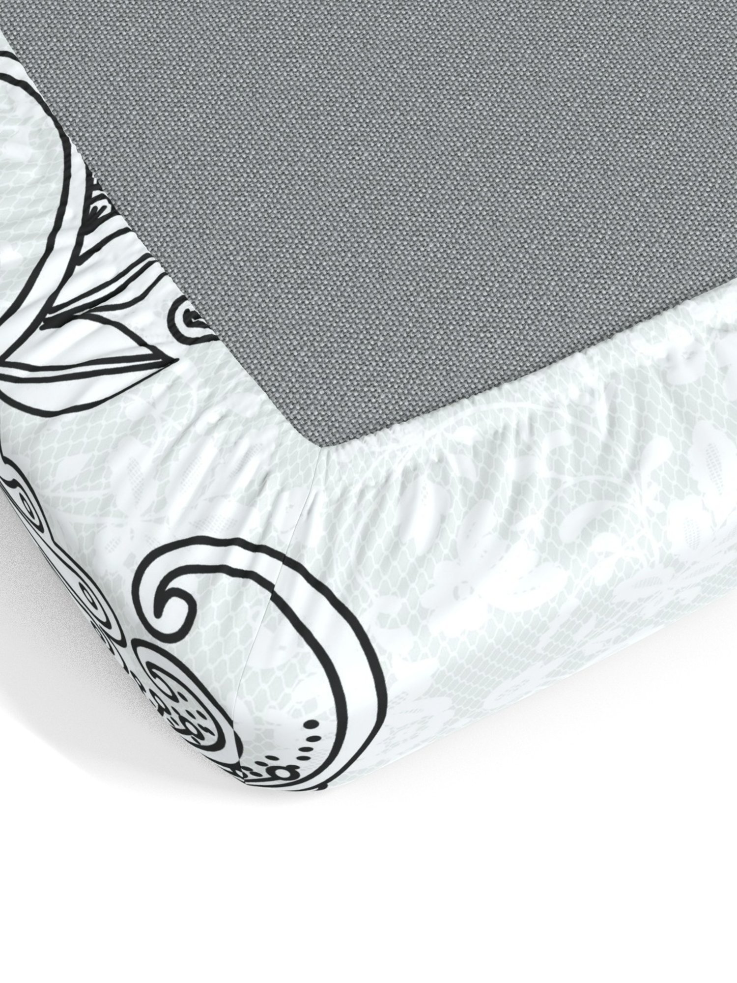 My Room Floral Black & White 140 TC Cotton Fitted King Bed Sheet with 2 Pillow Covers