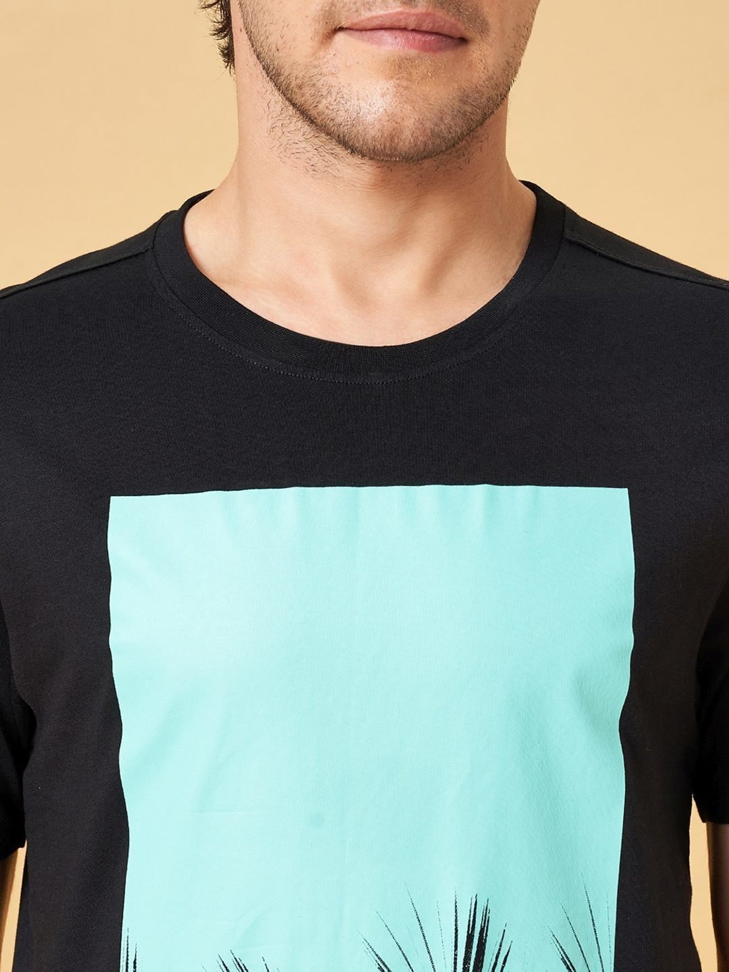 Urban Ranger by Pantaloons Jet Black Cotton Slim Fit Printed T-Shirt