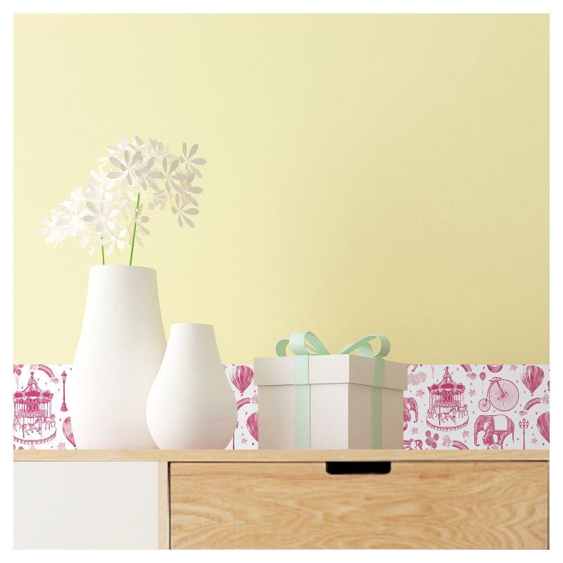 Tempaper Kids' Carnival Toile Self-Adhesive Removable Borders Wallpaper Pink
