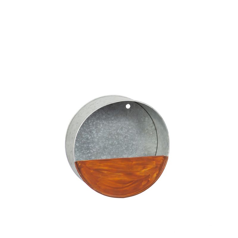 Gerson International 18-Inch Diameter Galvanized Metal Circular Wall Planter, Silver