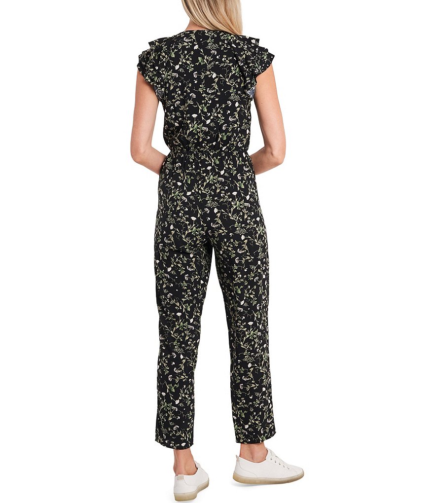 CeCe Cap Sleeve V-Neck Floral Print Ankle Length Jumpsuit