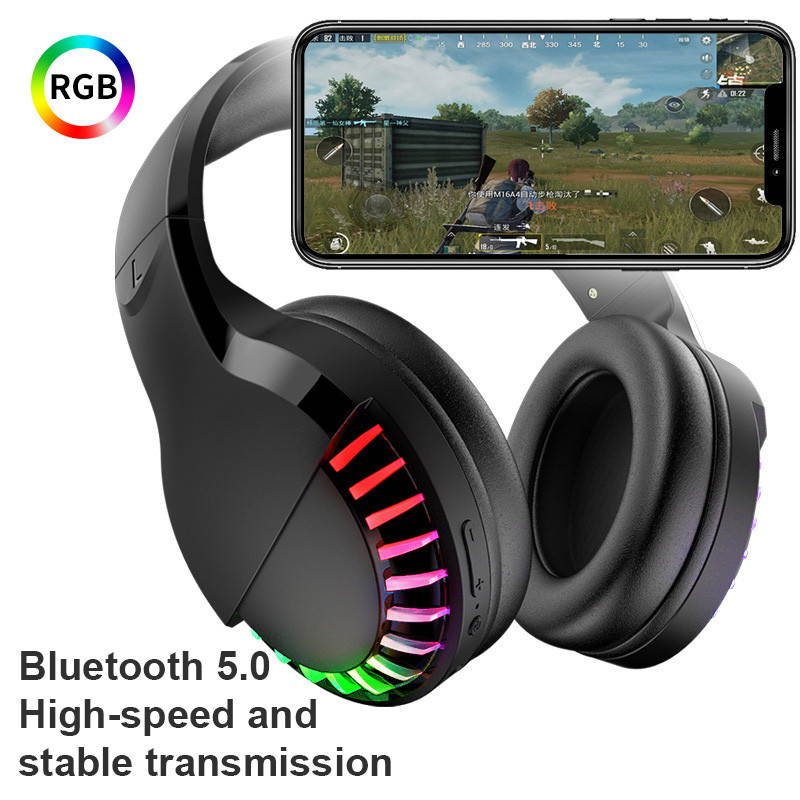 Bluetooth 5.0 Dual Modes True Wireless/ Wired RGB Light Headset Stereo Bass Gaming Headphones Foldable Noise Cancelling Headset