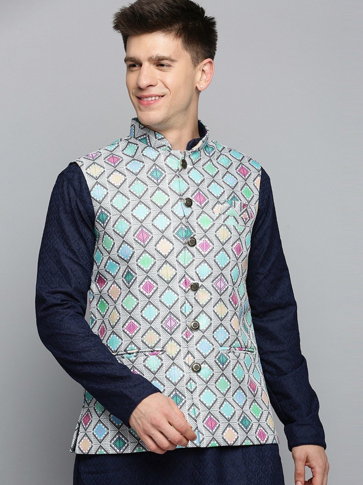 Showoff Multi Cotton Regular Fit Printed Nehru Jacket