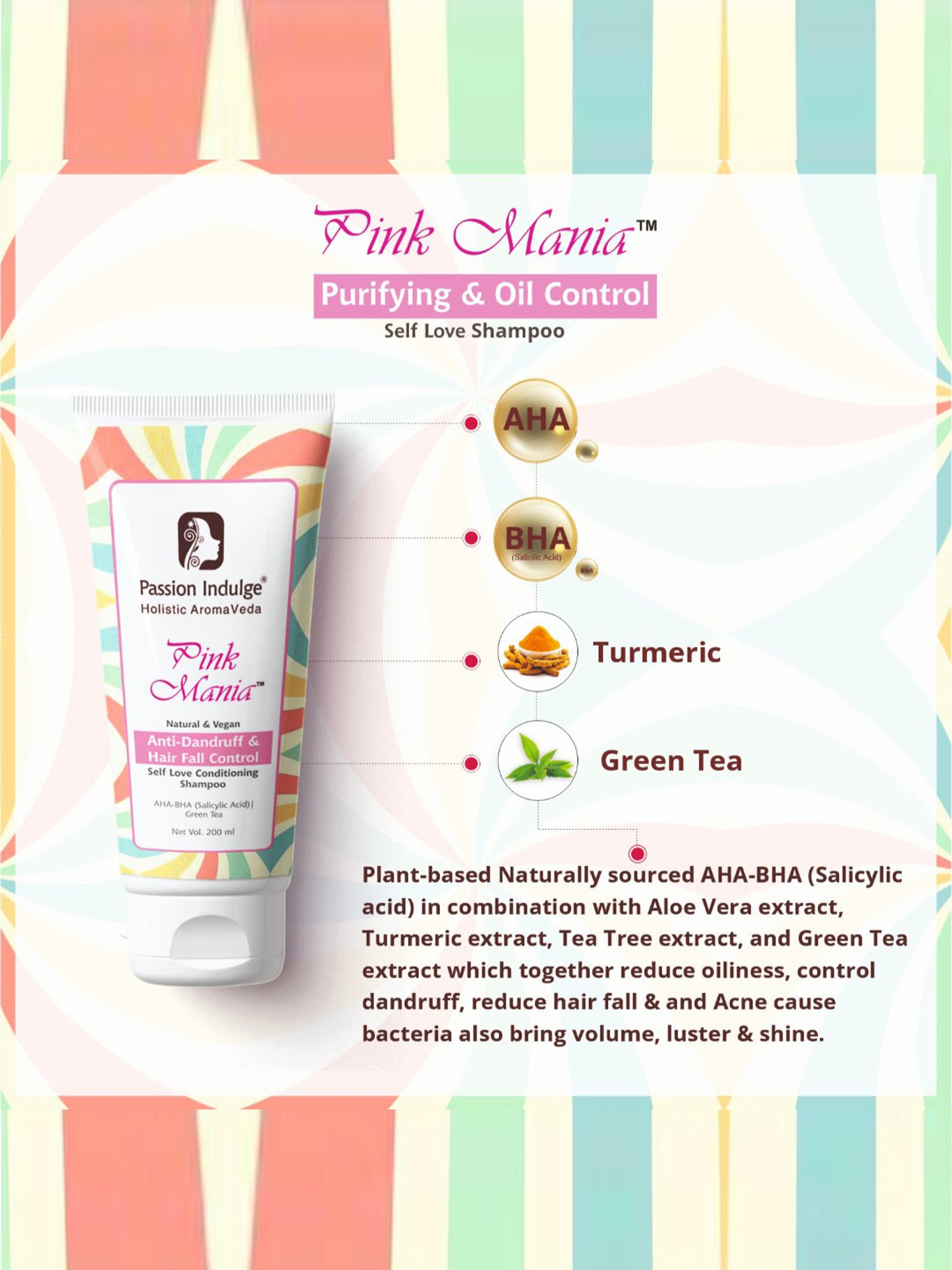 Passion Indulge Pink Mania Anti-Dandruff & Hair Fall Control Self Love Conditioning Shampoo - 200 ml
