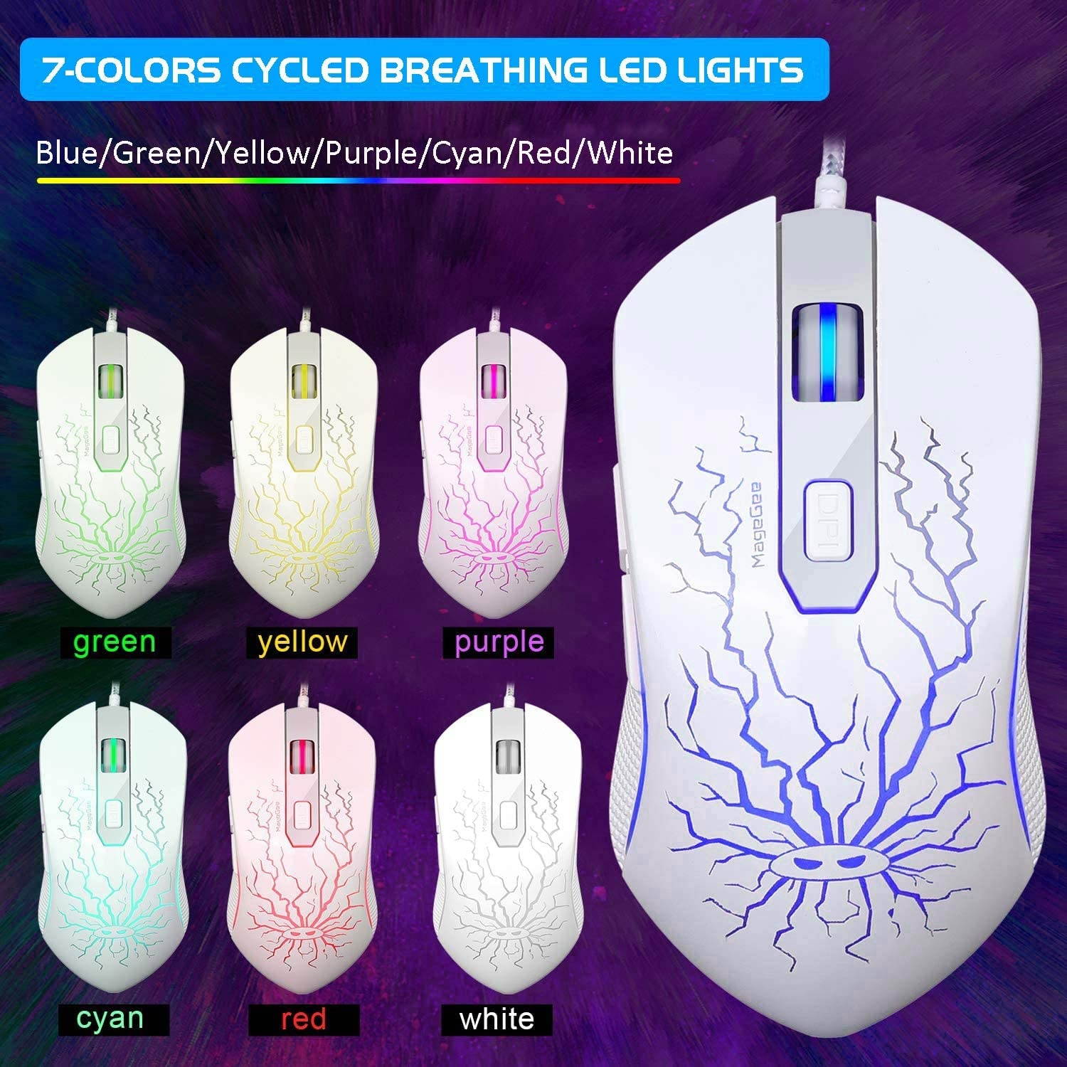 Gaming Keyboard and Mouse Combo, MageGee GT838 RGB Backlit Keyboard 104 Keys Aluminum Panel USB Quiet Wired Computer Keyboard for Windows PC Laptop - White/Silver