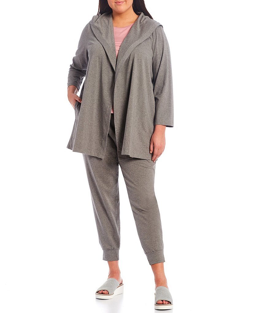 Eileen Fisher Plus Size Organic Cotton Stretch Jersey Hooded Jacket